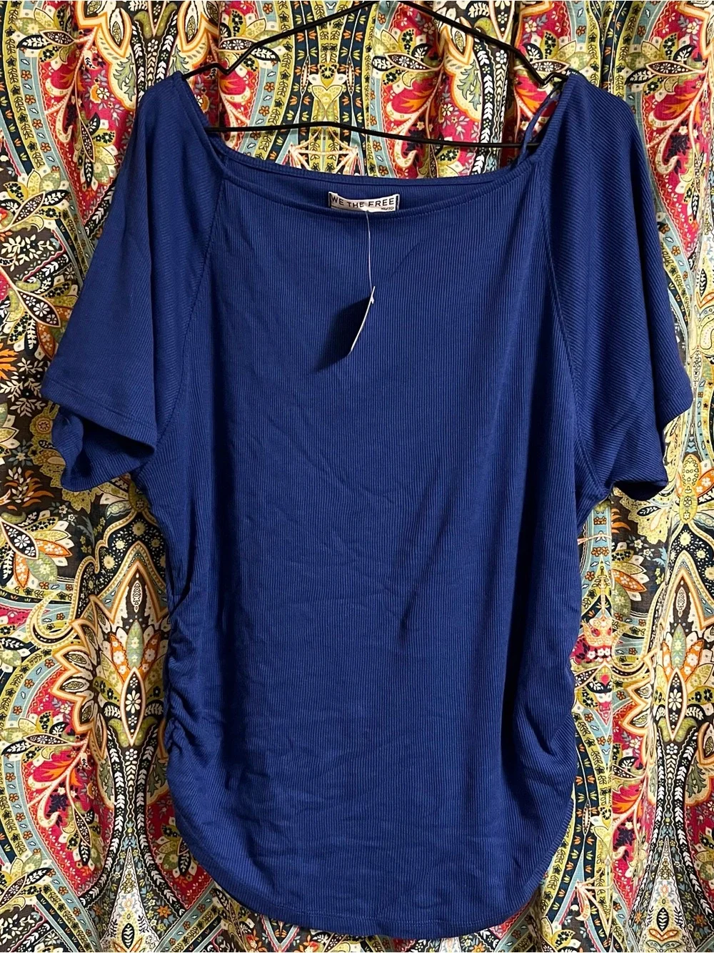 Free People Lucy Off-The-Shoulder Tee T Shirt Top Ribbed Blue Size XL - Picture 4 of 9